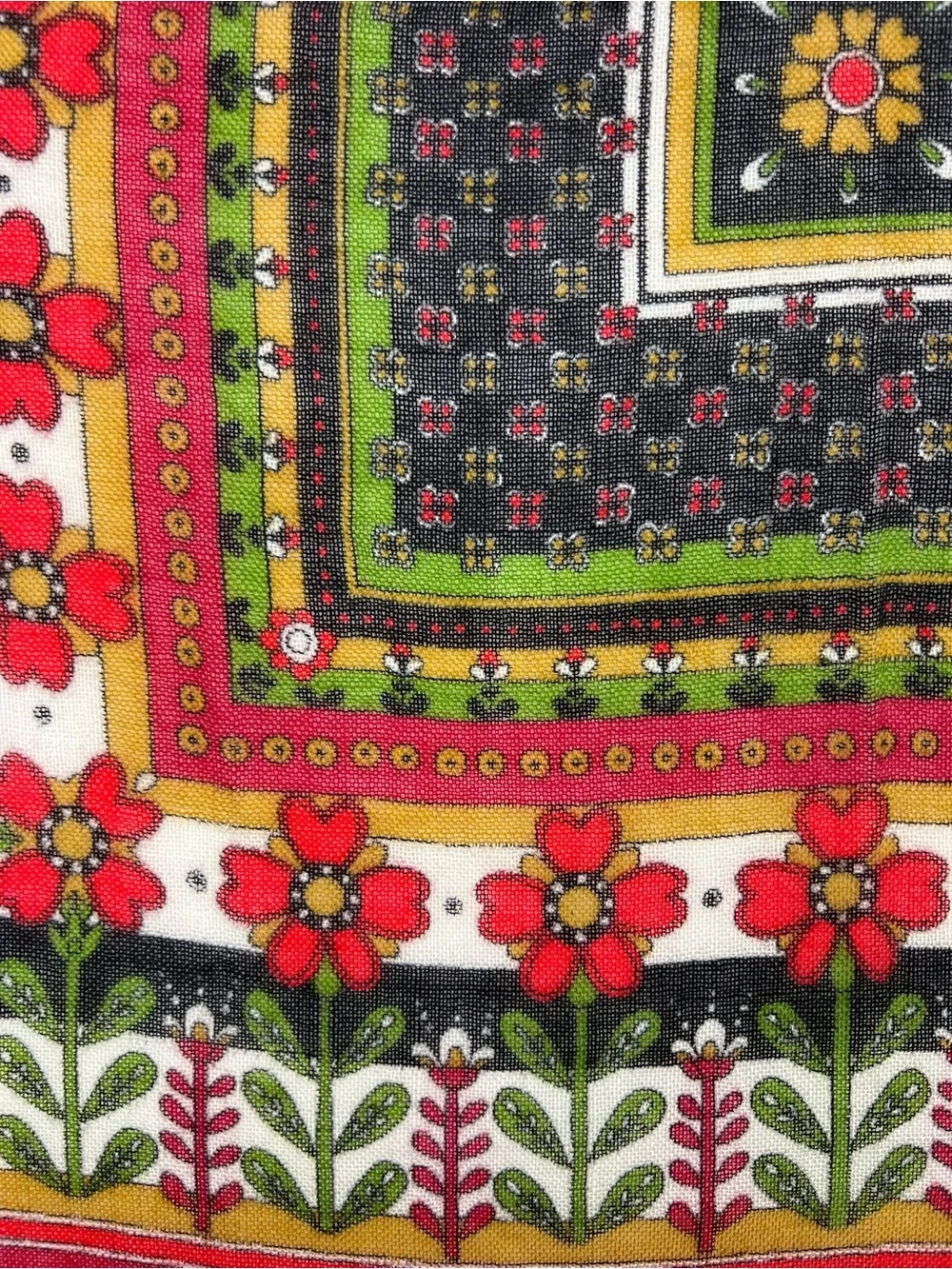 Andante Vintage Made Italy Folk Floral Square Scarf Fringe Red Boho Cottagecore